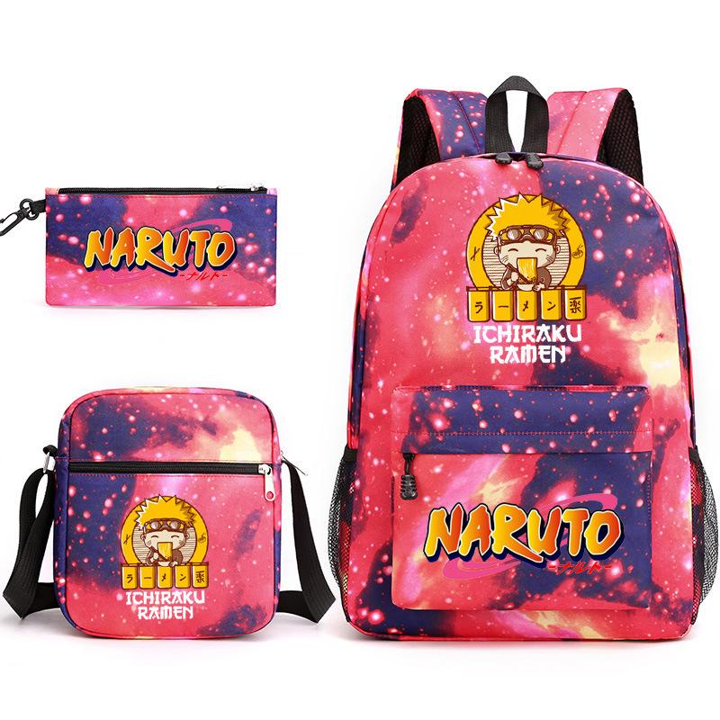 Naruto Starry Sky School Bag Three-Piece Shoulder Bag Pencil Case Anime Cartoon Backpack Male