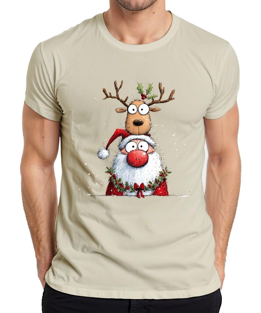 Santa Claus Reindeer Cartoon Funny Christmas Gift Kids Unisexs Tshirt