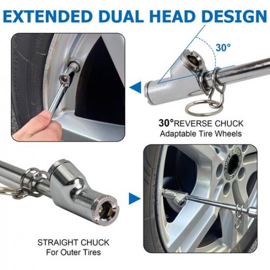 Pair Heavy Duty Dual Head Chrome Tire Air Pressure Gauge Truck Tread Depth Tool