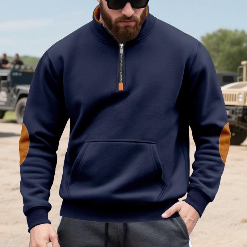Loose-fit Men's Oversized Colour-blocked Patchwork Zip-up Fleece-lined Casual Stand-collar Sweatshirt