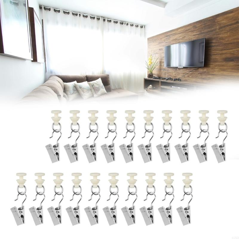 62KD 60Pack Metal Curtain Rails Hooks Gliders for Shower Curtain Home Decors for Curtain Track Rails for Home Offices Use