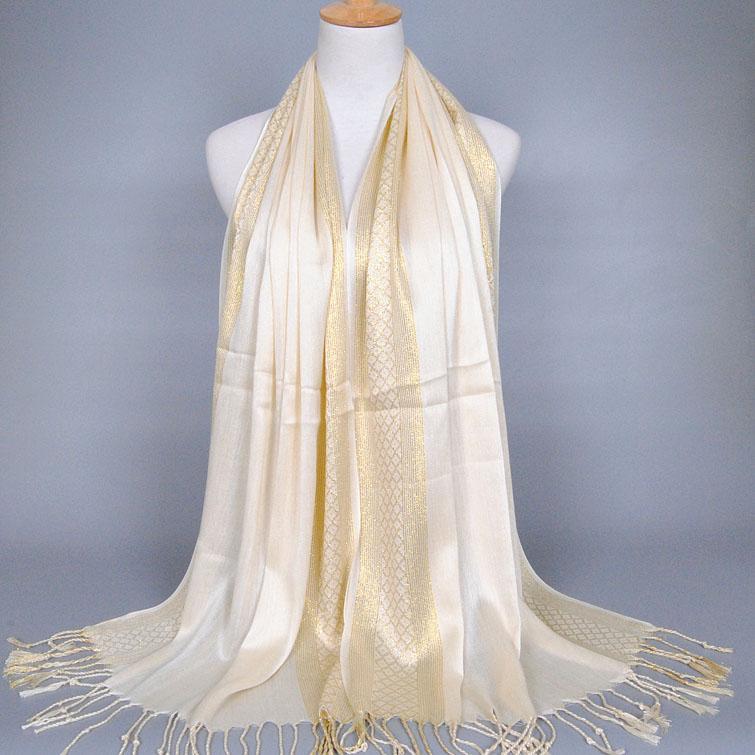 2024 Luxury Brand Women Gold Cotton Solid Color Muslim Head Scarf Shawls and Wraps Glitter Pashmina Bandana Female Foulard Hijab