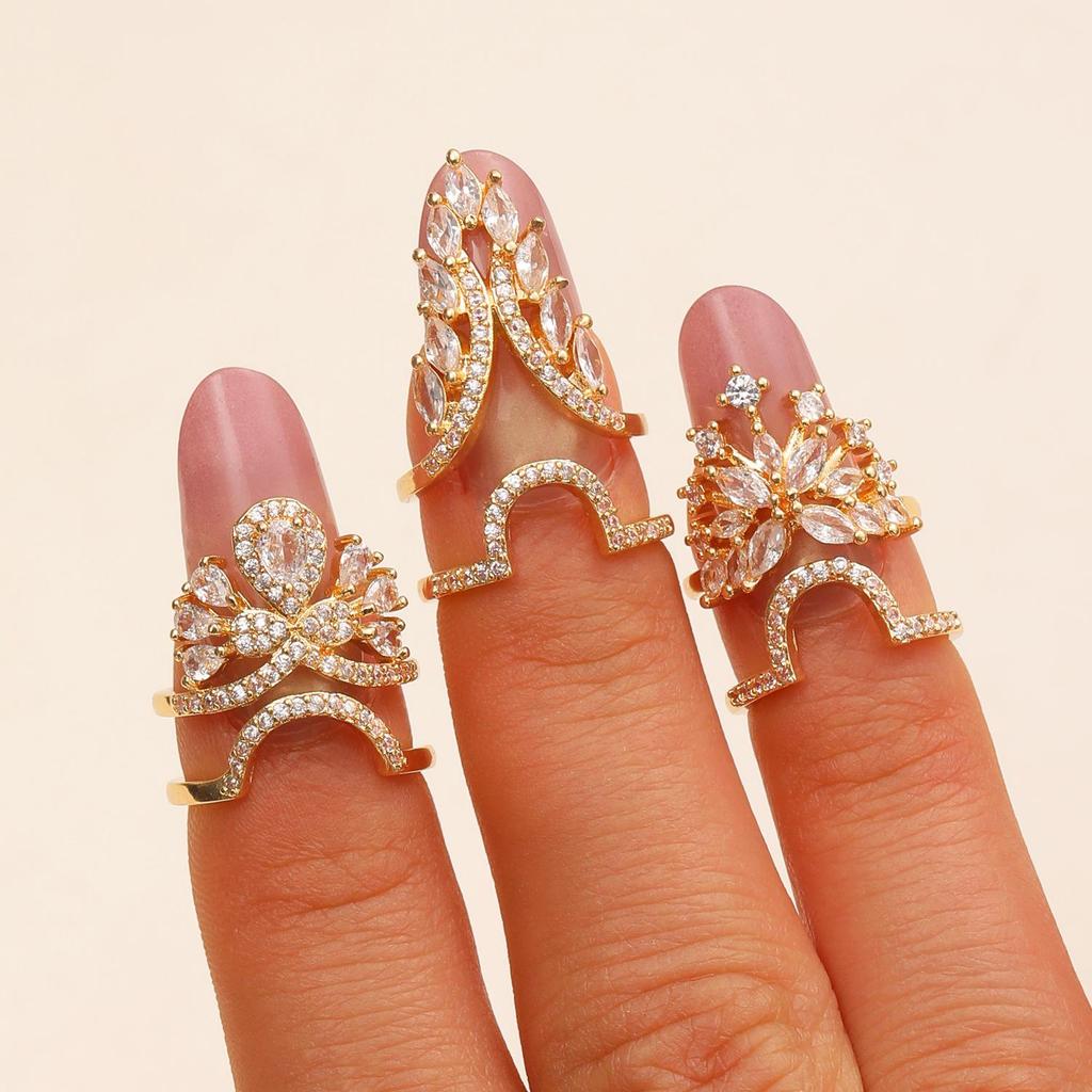 Premium Copper Zirconia Nail Protector Ring – Trendy Open Style Finger Ornament for Nail Art