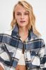 Women's Fashion Black Plaid Oversize Wide Fit Woven Jacket Shirt