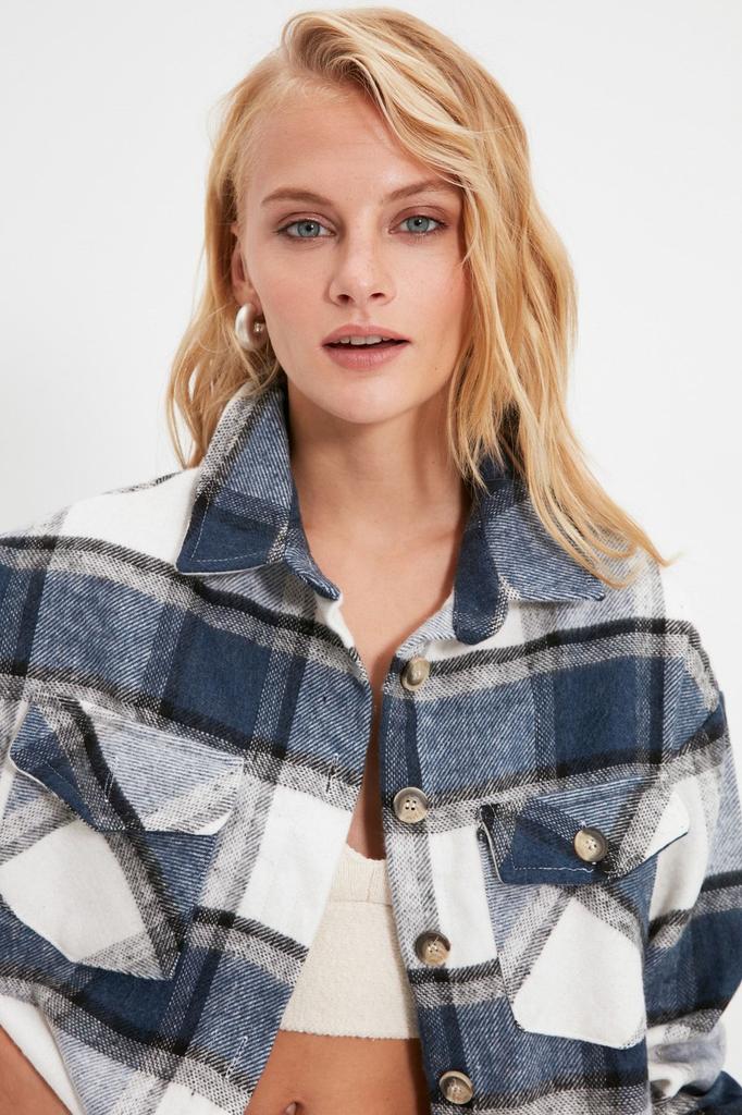 Women's Fashion Black Plaid Oversize Wide Fit Woven Jacket Shirt