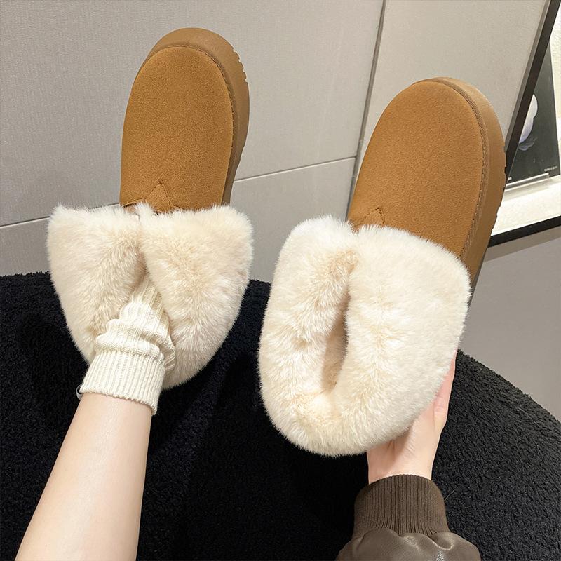 Fur and Fur Integrated Snow Boots for Women Winter with Thick Velvet and Outer Wear Warm and Thick Soled Cotton Bread Shoes