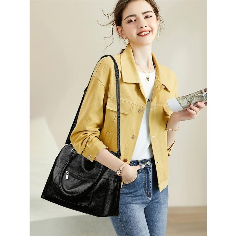 Large Capacity Soft Leather Minimalist Casual Tote Bag for Ladies