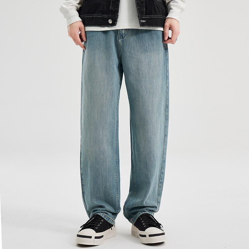 Lyocell Ice Silk Denim Men's Straight Jeans Men's Summer Trend Brand American Washed Loose Elastic Denim Men's Pants