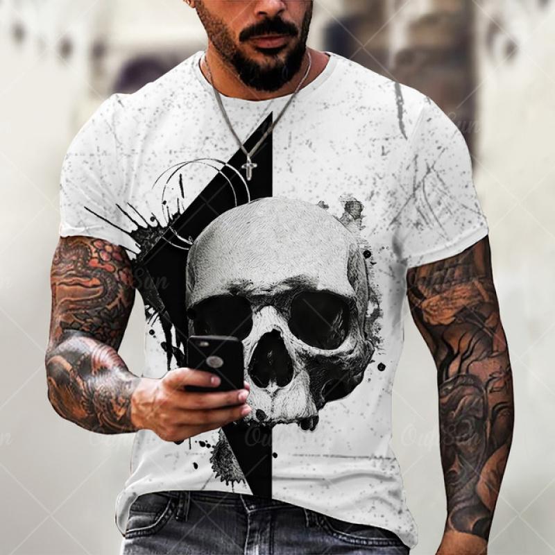 T Shirt For Men Skull Printed Casual Oversized Short Sleeve Clothes Streetwear Hip Hop 3d Printing Tops Harajuku Fashion