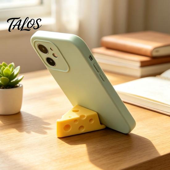 Hard Material Phone Holder 3D Printed Cheese Holder, Cute Mini Mount with Stand Keychain Ring, Lightweight Portable Desktop for Tablet Video Viewing