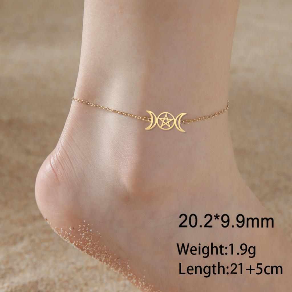 Dawapara Triple Moon Wiccan Anklet Bracelet Crescent Moon Pentagram Goddess Symbol Stainless Steel Bracelet Vintage Jewelry
