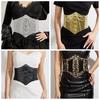 PU Leather Leopard Print Waistband Elastic Blingbling Corset Belt Luxury Gold Cummerbunds  Dress