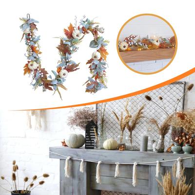 Artificial Fall Decoration Garland Maple Leaf Pumpkin Vine Decor,for Front Door,Wreath,for Christmas