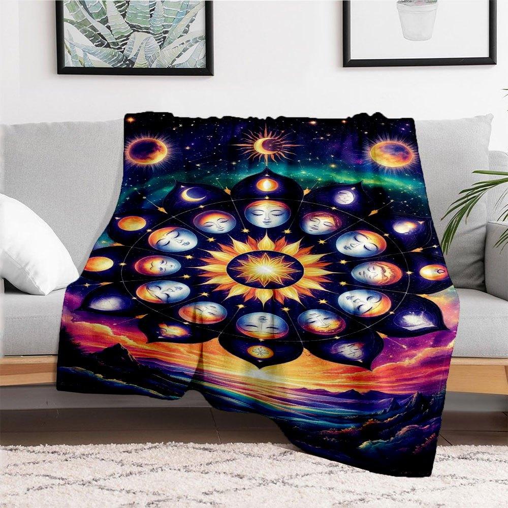 "Celestial Harmony Mandala Wall Art Print"Blanket Flannel Throw Blanket for Sofa, Bed, Travel, Camping, Office