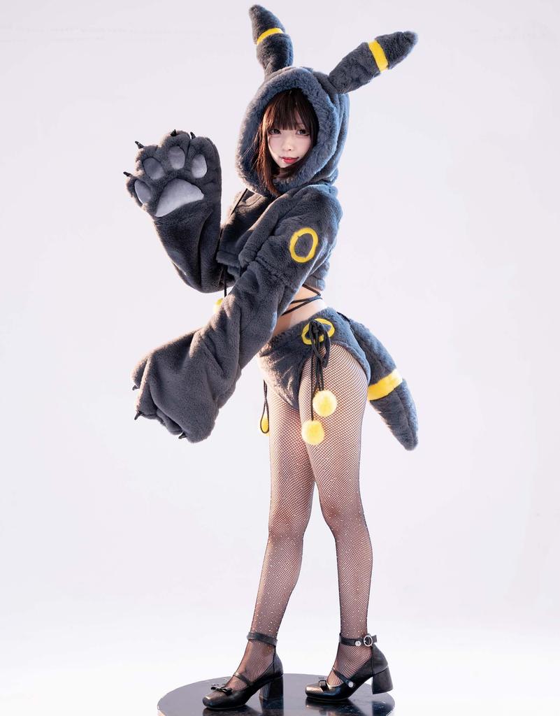 Mobbunny Beautiful Cosplay Anime Long Black Cute Outfit Black Women's Costume, Game, Sleeves, Pajamas, Top, Bra, Lingerie, Pants, Animal-Style Cat,