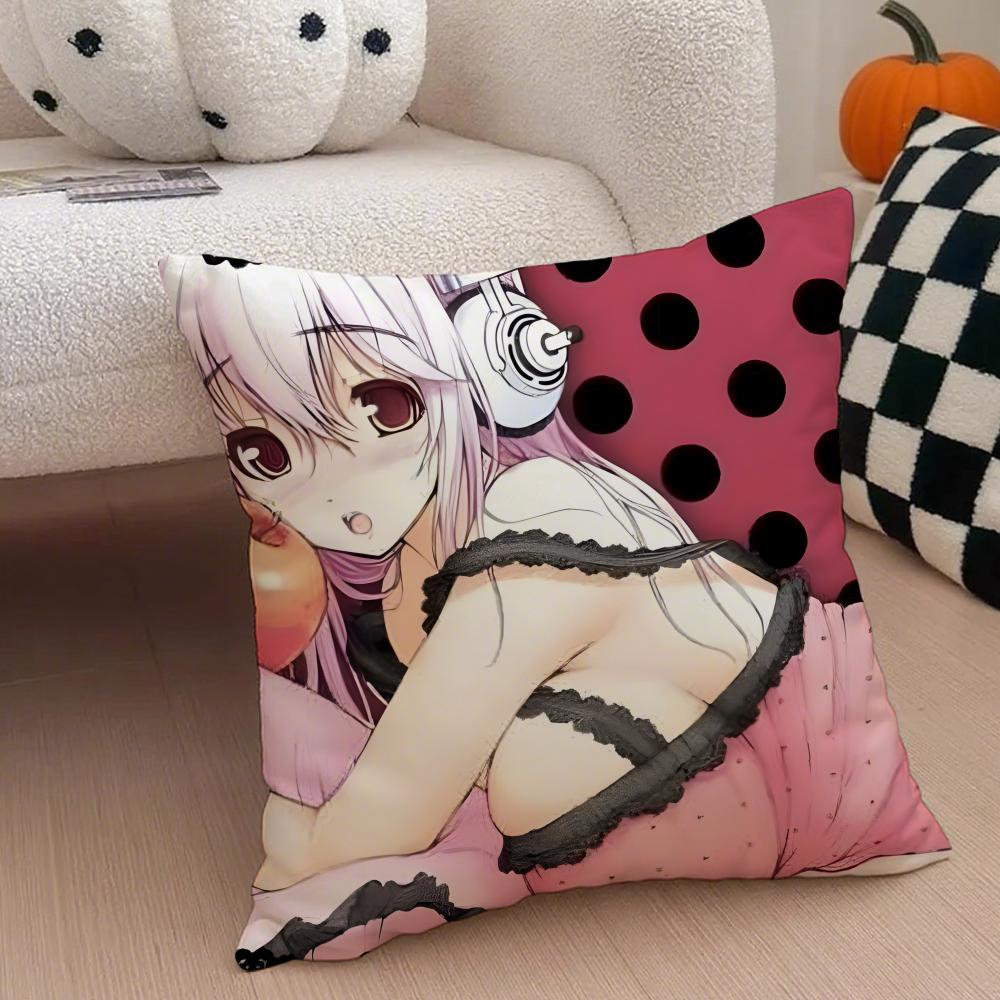 sSuper Sonico Pillow Anime Character Cushion Cover Throw Pillow Cover Hidden Button Durable Polyester Chair Cushion
