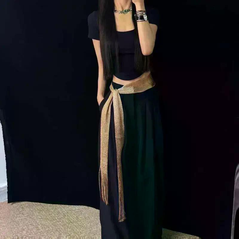 Fringe Tassel Fabric Scarf Long Flowy Solid Color Waist Sash Cape Belt Oriental Fashion Elegant Vacation Accessory