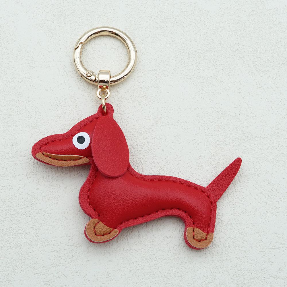 In-Stock Dachshund Cartoon Pendant Leather Dog Bag Charm Phone Case Accessory Creative Car Charm