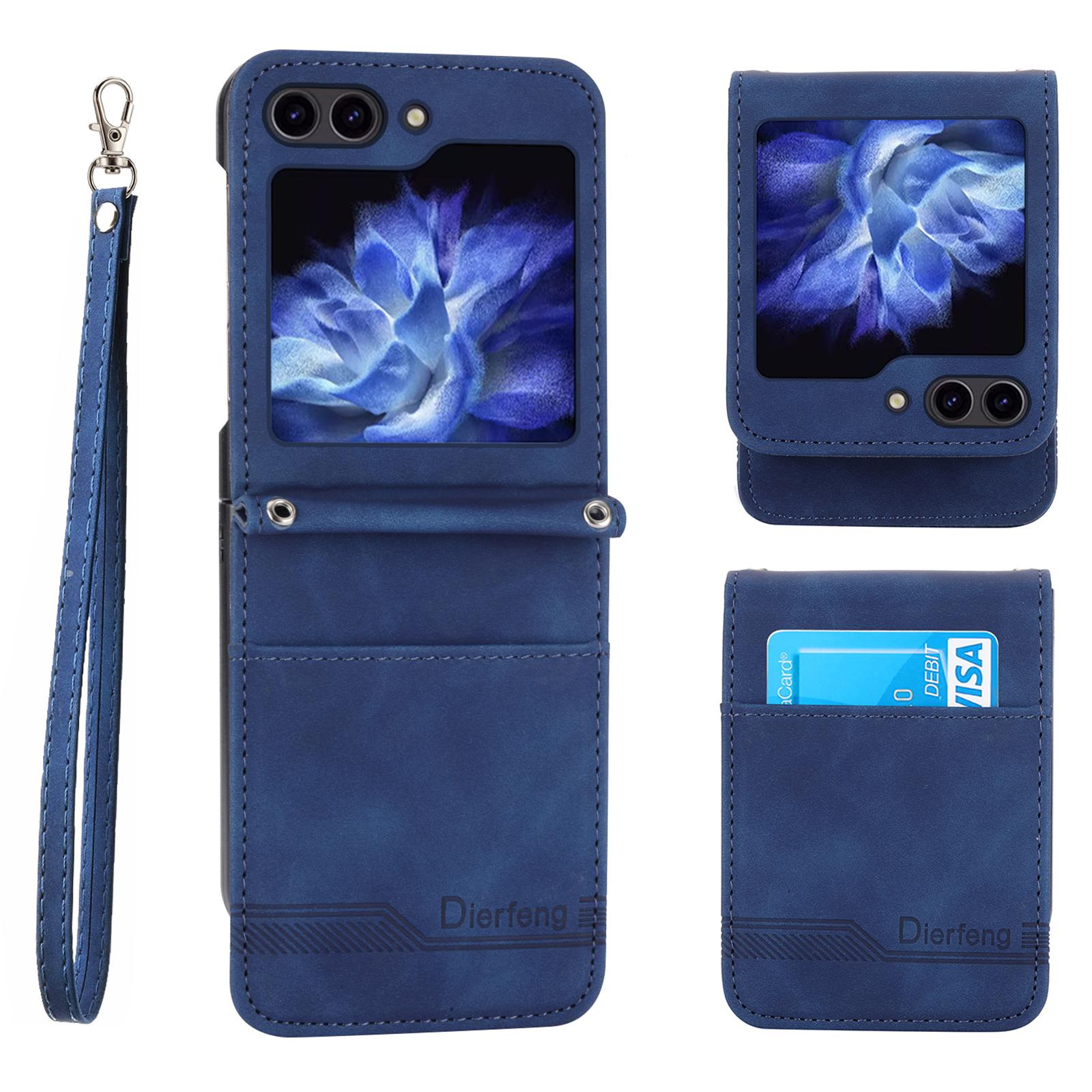 

DIERFENG DF-03 For Samsung Galaxy Z Flip7 FE 5G/Z Flip6 5G Card Slot Case Lines Imprinted Phone Cover Blue