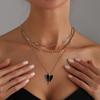 Elegant Drip Glaze Heart Charm Necklace Multi Layering Pendant Jewelry Accessory Adjustable Length Retro Design