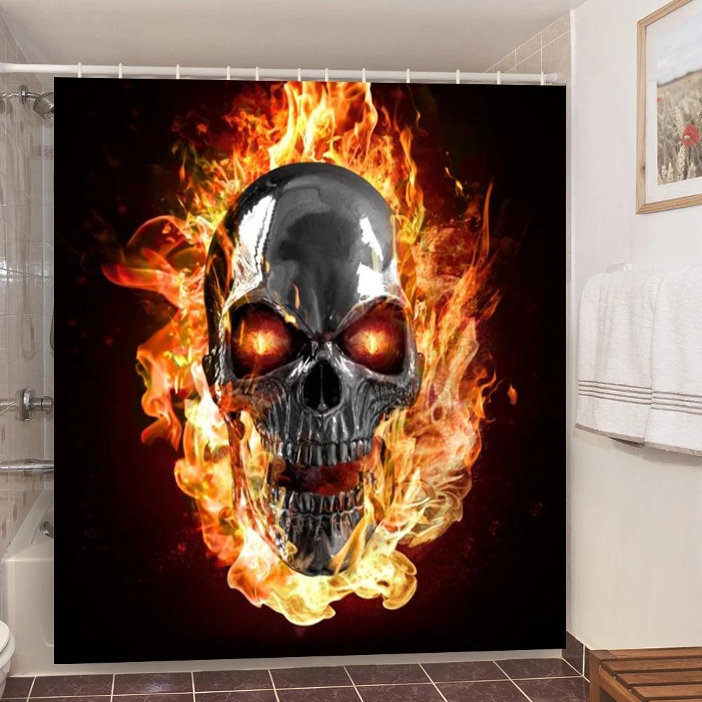 Skull Shower Curtain Waterproof Polyester Fabric Gothic Halloween Sexy Woman Love Print Shower Curtain Cortina De La Ducha