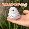Handcrafted Wood Carving Snowy Owl Desk Decoration Cute Snowy Owl Figurine Home Decor Handicraft Collection Ornaments Snowy Owl