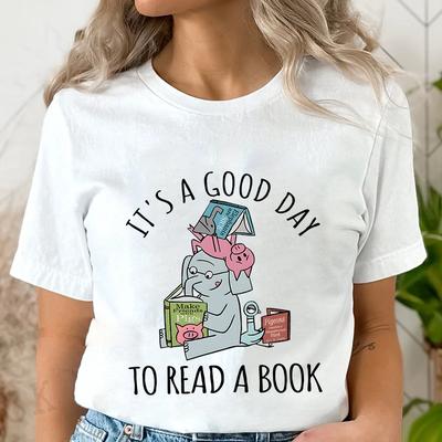 É um bom dia para ler camisetas femininas amantes de livros camisetas de professores elefante desenho animado roupas femininas camisetas femininas vintage tops