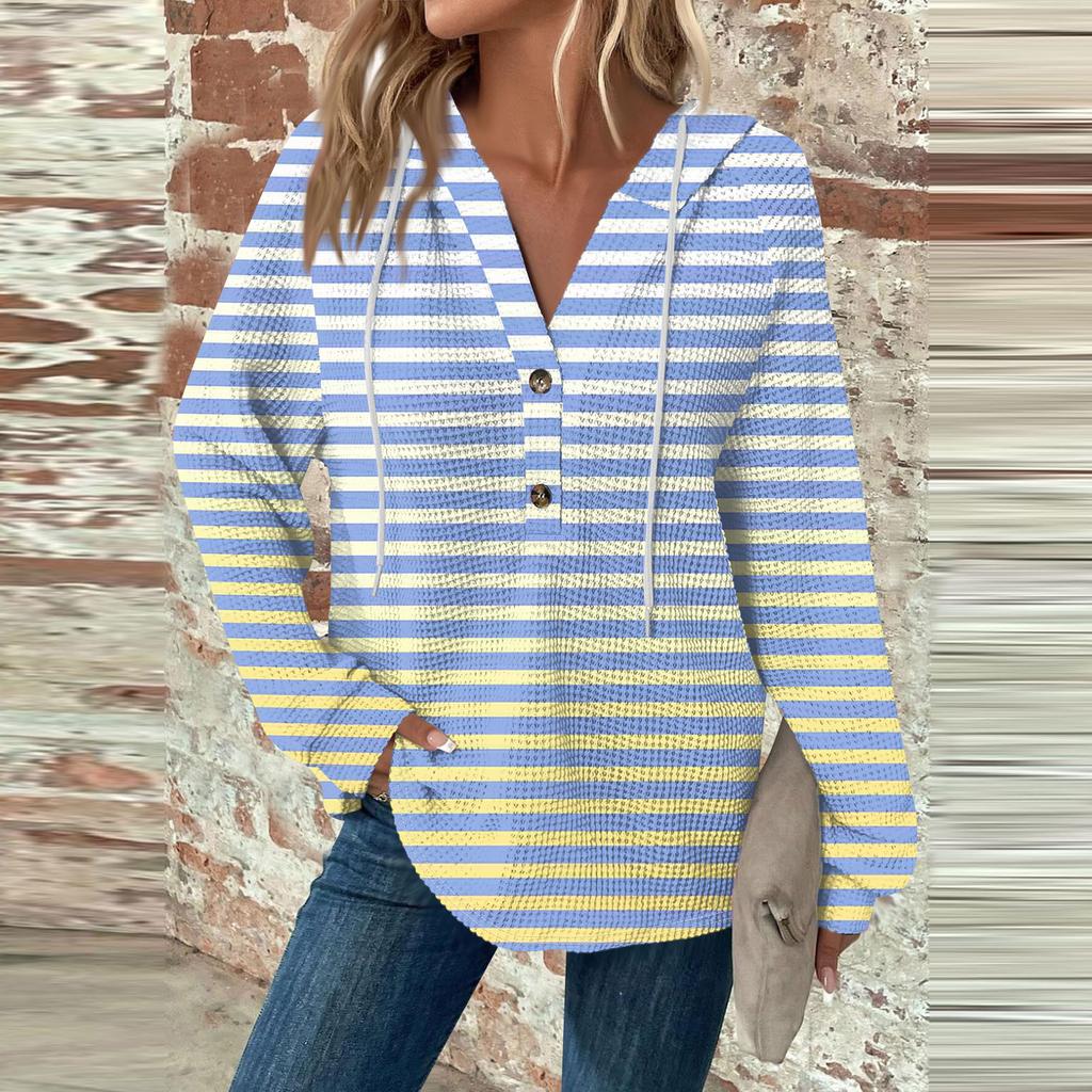 Damemote Langermet snøring V-hals med hetteknapper Uformell sweatshirt med hettetrykk