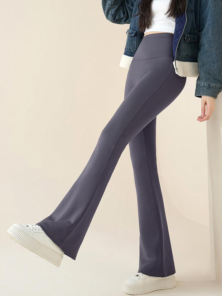 Autumn Winter Rabbit Fleece Sharkskin Micro Flared Pants Leggings Women Elastic High Waist Slim Warm Horseshoe Pants