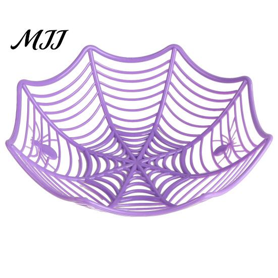 Durable Halloween Bowl Spider Web Basket, Plastic Cobweb Design Fruit Serving Bowl, Treat High-quality or Trick Candy Holder for Dinner Table,