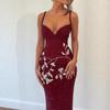European & American Sexy Women's Spaghetti Strap Deep V Shiny Waist Dress