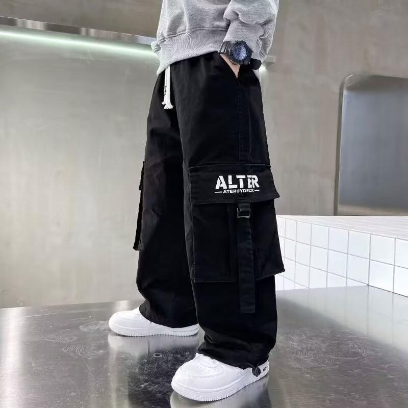 Boys' Spring/Fall Straight-Leg Casual Pants, Larger Sizes, Lightweight Workwear-Style Pants, Stylish Pants