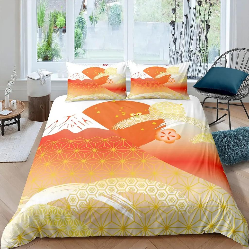 Japonsko Tokio Král Královna Povlak na přikrývku Japonský Styl Ložní Povlečení Pokrývka Východ Slunce Retro Červená Černá Měkký Polyesterový Povlak na Přikrývku