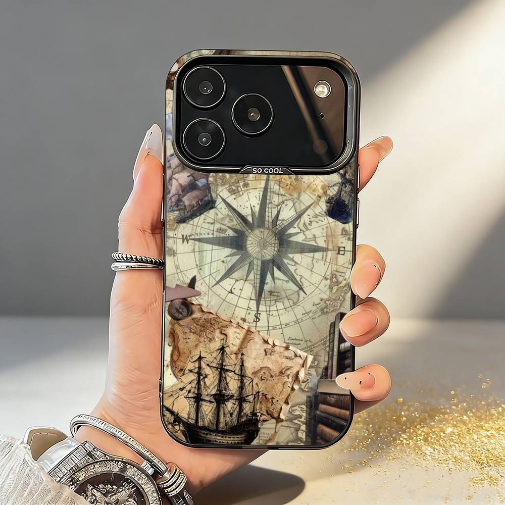 C-Compass S-Sailor Phone Case For iPhone17 16 15 14 13 12 Pro Max Grey Black Matte Laser Metallic Aurora Funda