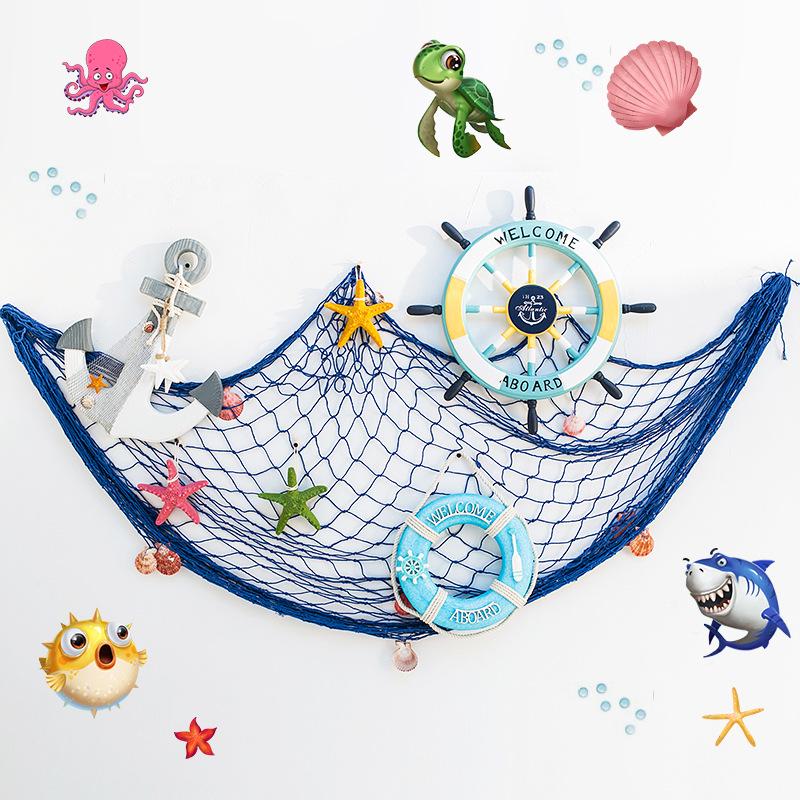 Mediterranean Style Cotton Rope Decorative Fishing Net with Shells for Wall Decor