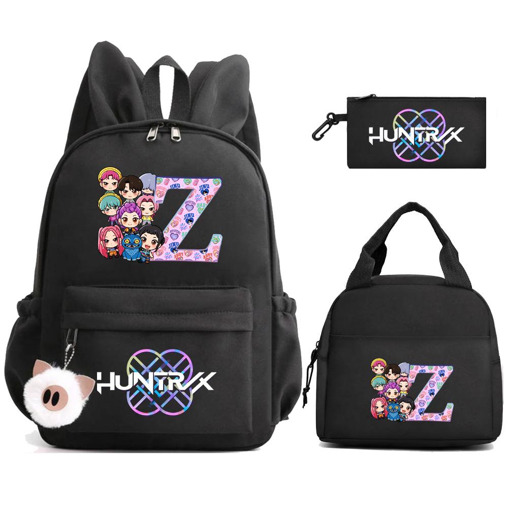 3Pcs/set 26 English Letter K-Pop Demon Hunters Printed Large Capacity Backpack with Lunch Bag Pengcil Case for Teenager Girl Boy Bookbag Travel Bag