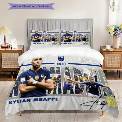 Kylian Mbappé Tor Frankreich Bettwäsche (1 Bettbezug + 2 Kissenbezüge, ohne Füllung) 2D flache Bettbezug und Kissenbezug Weiches und bequemes Bettwäsche-Set