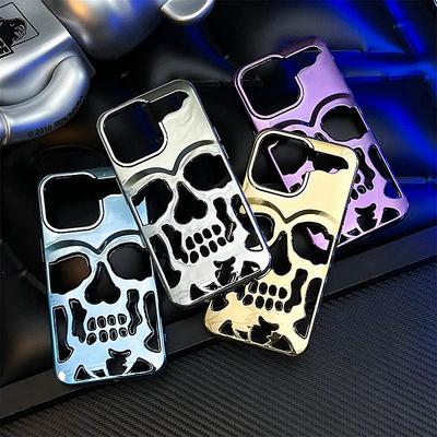 Coole hohle 3D-Totenkopf-Telefonhülle für iPhone 11 13 12 14 15 Pro Max 14 Plus 12 Pro 13 Pro 13 Pro Max 14 Beschichtung Gothic Skeleton Design Stoßfeste Abdeckung