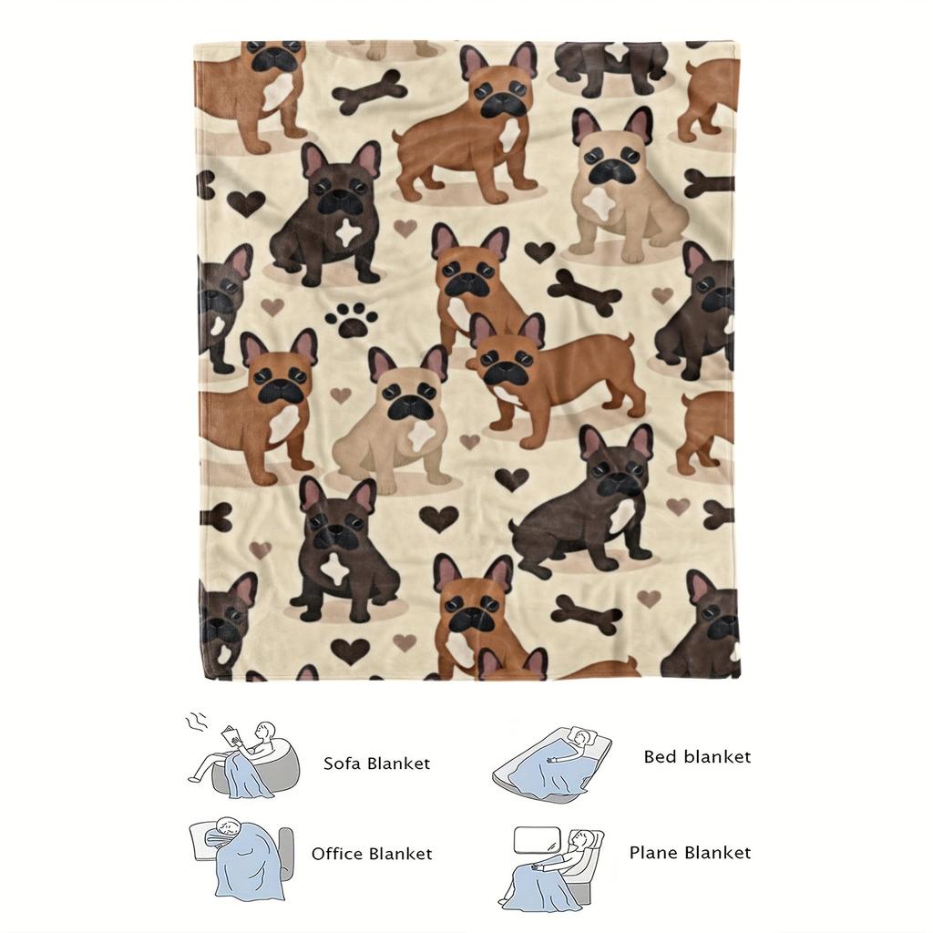 Frenchie Love Flannel Throw Blanket Soft French Bulldog Design All Season Cozy Comfort for Dog Lovers Gift