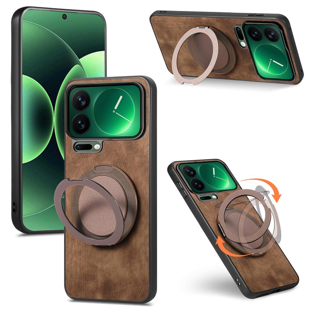 Business 360 Rotating Ring Holder Leather Phone Case For Xiaomi 17 17 Pro Max 17Pro 15T Skin Feeling Kickstand Shockproof Cover
