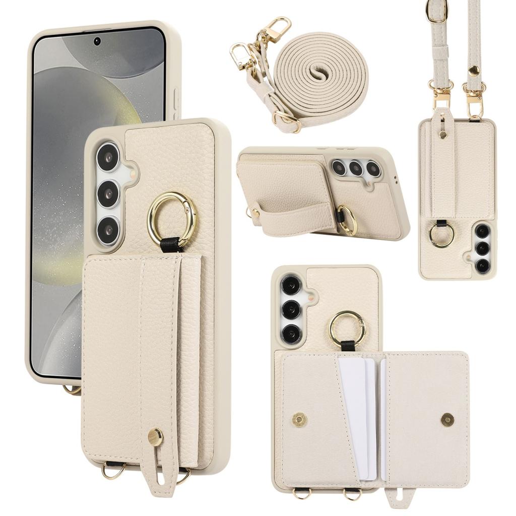 For Samsung Galaxy S24 S25 Plus Case PU Leather Wallet Bag Grip Strap Holder Neck Long Crossbody Lanyard Ring Clasp Cover
