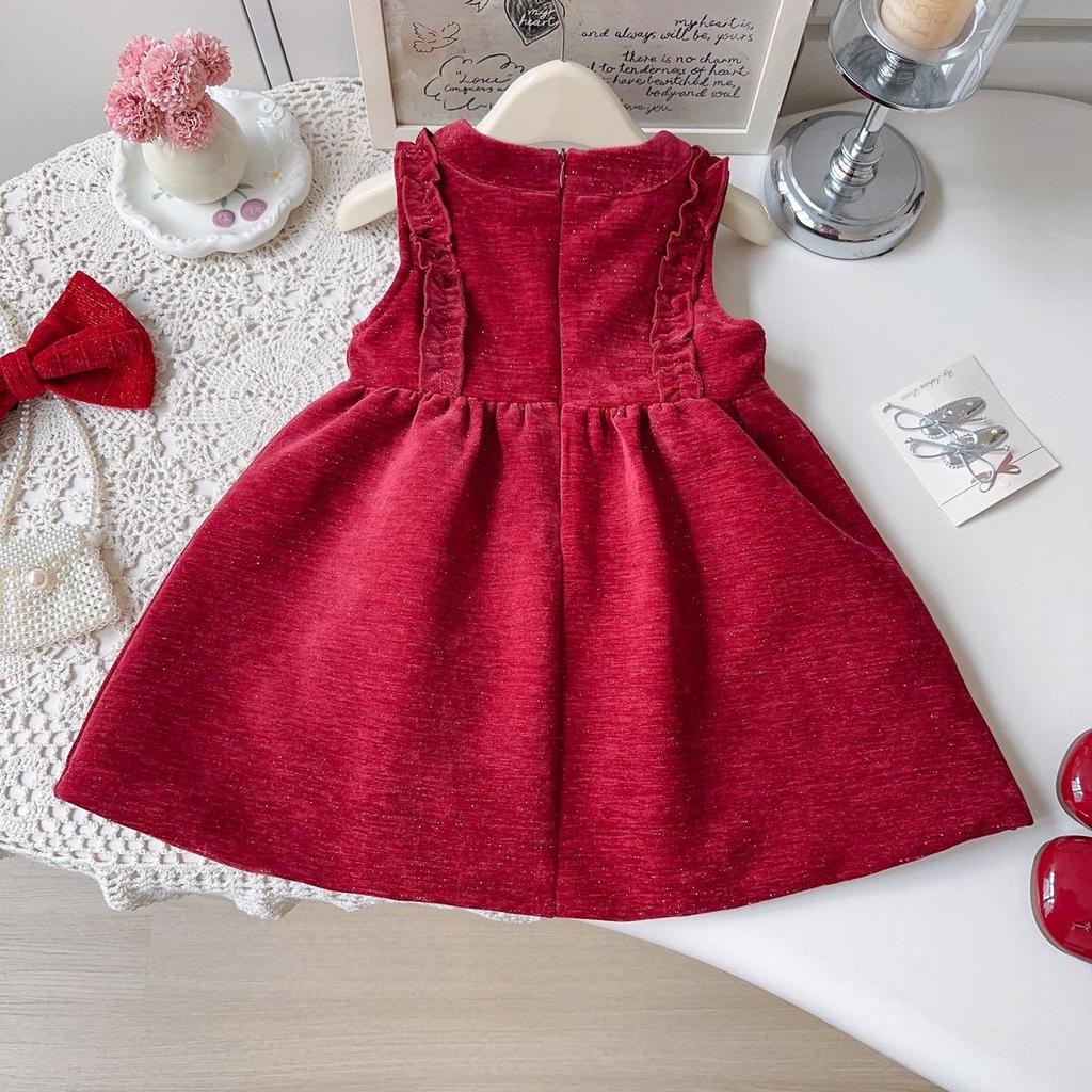 Girls' Winter Velvet Bow Dress - AWB106