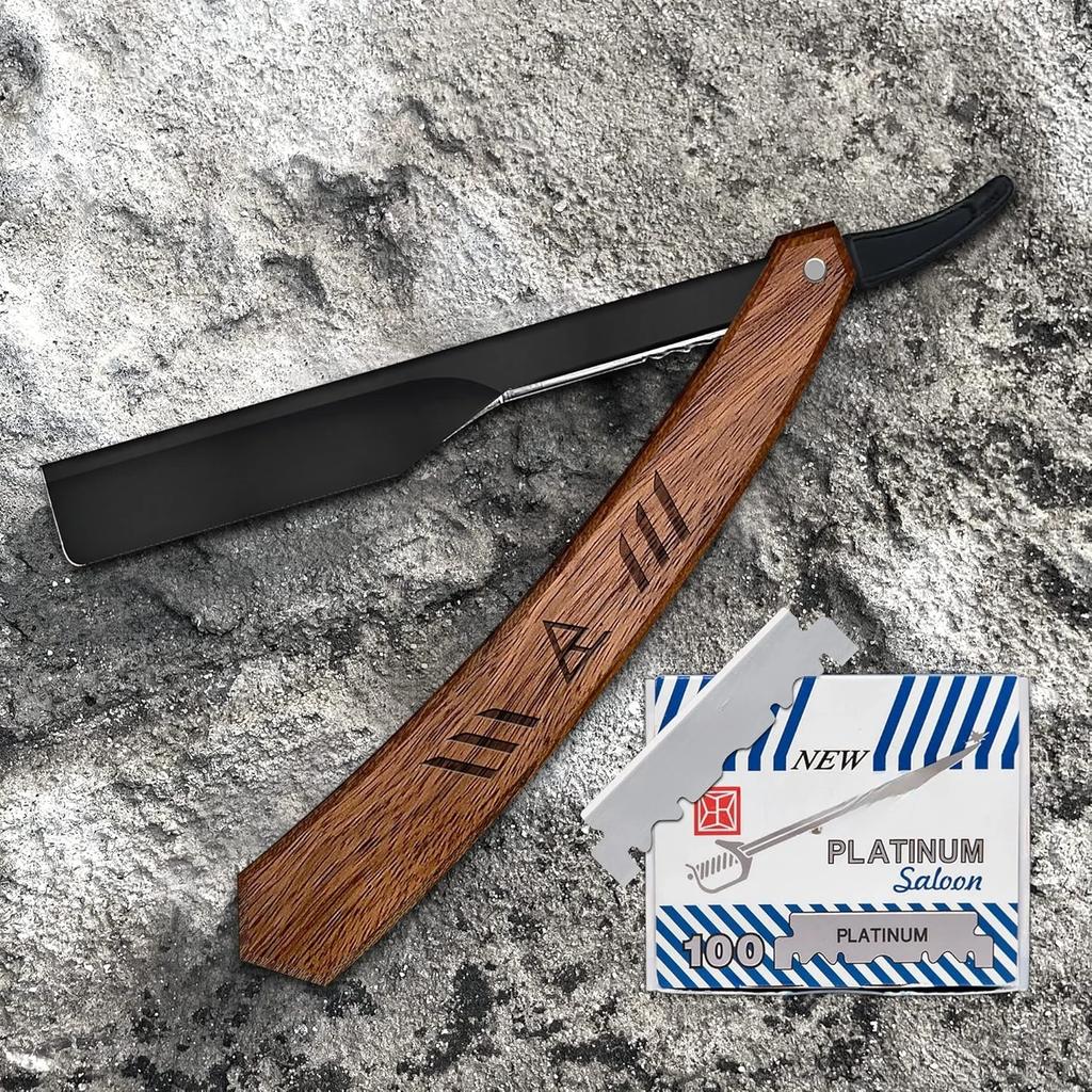 Straight Razor for Men, Professional Barber Razor with 100 Single Edge Blades, Straight Edge Single Blade Razors for Men
