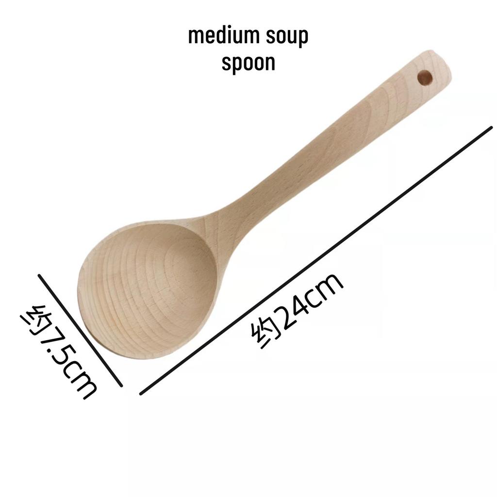 Unpainted Beech Wood Non-stick Spatula and Ladle Set - Modern Simple Wooden Cooking Utensils