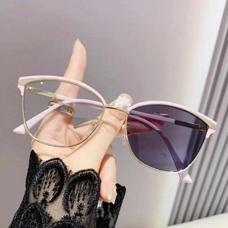 Large Frame Pochromic Myopia Glasses Unisex Luxury Design Cat Eye Near Sight Eyeglasses Men Women's Retro Sunglasses Eyewear