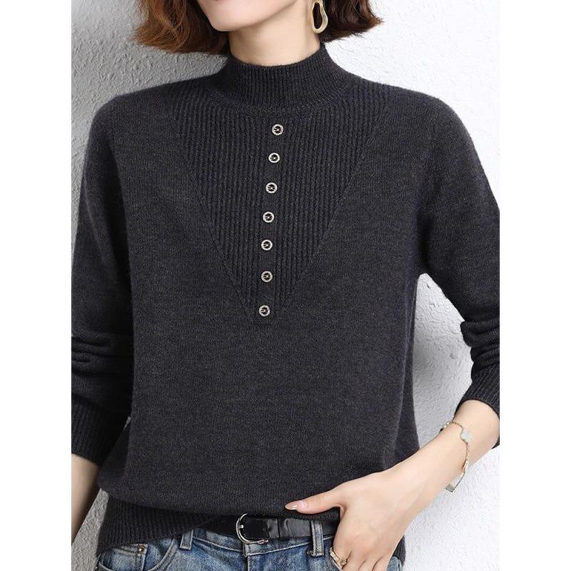 New sweater semi-turtleneck bottoming shirt medium and old women's autumn and winter clothes with knitted warm and thickened inside