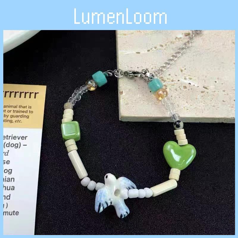 Retro Women's Beaded Bracelet With Ceramic Hearts And Lucky Swallow Summer Fashion