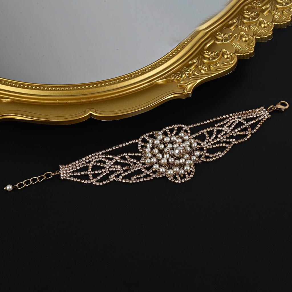 Hepburn Style Romantic Pearl & Rhinestone Necklace and Bracelet Set