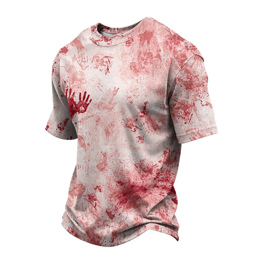 Men's Casual Short Sleeve T-Shirt Lightweight Breathable Fabric Crew Neck Halloween Themed Printed Top for Everyday Wear