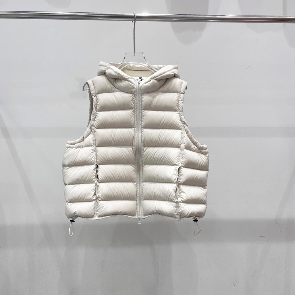 Down Vest Women's Short Autumn and Winter New White Duck Down Hooded Ribs Loose Outer Vest